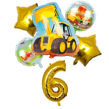 6pcs masina de Desene animate buldozer balon de folie de 30-inch digital star set Fericit ziua de naștere petrecere copil de dus decor băiat jucărie baloane