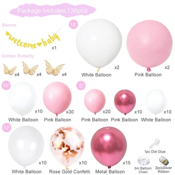 Fluture roz Baloane Arcada Ghirlanda Kit Baby shower Decoratiuni Pentru Fata Ziua de nastere Partid Decoratiuni Nunta, Decoratiuni Partid
