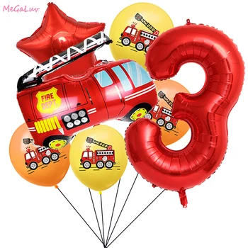 Pompier Tema Baloane Folie Camion Foc Digital Numărul De Balon Copil De Dus Decor Aer Globos Petrecere De Aniversare Pentru Copii Provizii