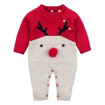 0-3Yrs Crăciun Romper Maneca Lunga Baieti Nou-nascuti Fete de Iarnă Tricot Costume de Desene animate de Animale Copil Copil Reni Salopete