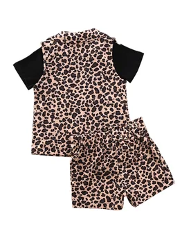 1-6M Copilul mic Copil Fata de Moda Leopard tinuta 3 buc set Haine Leopard Geaca maneca scurta tricou negru Topuri Scurte, Pantaloni sunsuit