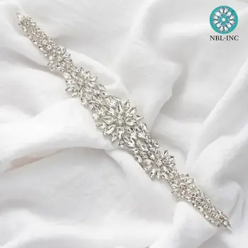 (1 BUC) Argint stras de mireasa curea nunta aplicatiile cu cristale rochie de mireasa accesorii sash belt pentru rochie de mireasa WDD0756