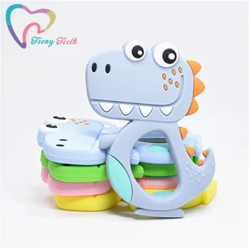 1 buc Copilul Silicon Desene animate Dino jucării Teether BPA Gratuit Dentitie Animal de Jucărie Dinozaur Baby Ring Teether Silicon Margele Lanț de BRICOLAJ