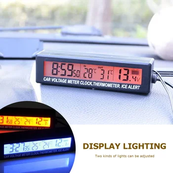 12V/24V Rosu/Portocaliu Iluminare din spate Auto Digital Display LCD cu Ceas,Termometru interior/exterior,Tensiune Contorul Bateriei Monitor Universal