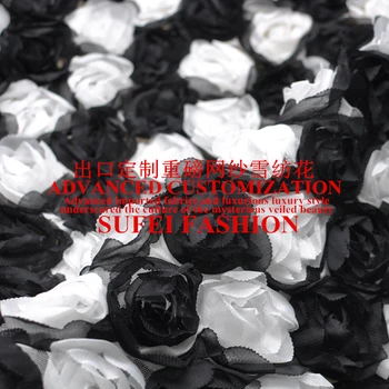 130cm larg alb-negru de trei-dimensional șifon florale dantela tesatura pentru sacou rochie haine S057