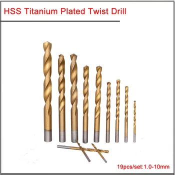 13Pcs/set 1.5-6.5 mm 19pcs/set 1.0-10 mm de Mare viteză din oțel titan placat cu burghiu set,HSS Direct shank twist drill