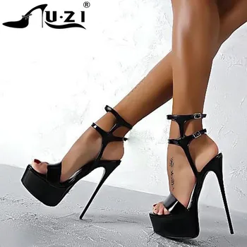 16cm Ultra Sandale cu Toc Pentru Femei de Vara Sexy platforma Club Pantofi Femei din Piele de Brevet de Partid Sandale Marimea 42 43 44 45 46