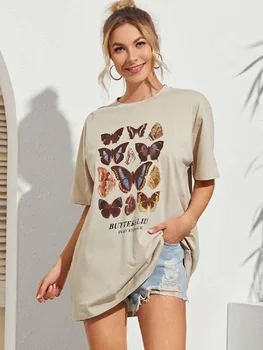 1buc Fluture Teuri Drăguț Teuri Același Fluture Primăvara și Vara Vrac American Retro Ceai Lapte cu Maneci Scurte T-shirt pentru Femei Top