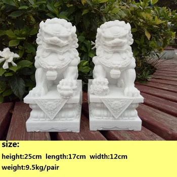 1pair de piatră din china statuie leu pentru casa Jad Alb de Piatră sculptate manual 25cm*17cm*12cm livrare gratuita