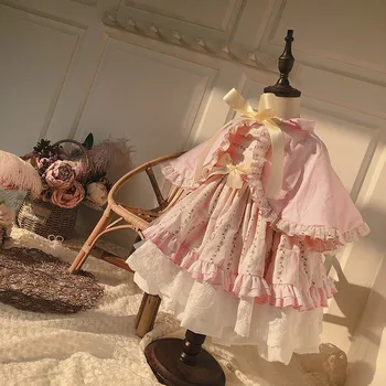 2 BUC Fetita de Vara Roz Floral Vintage spaniolă Lolita Printesa Rochie de Bal Rochie pentru Fata Ziua de Paști Partid Rochie de Cauzalitate