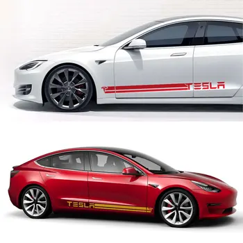 2 BUC Pentru Tesla Model 3 S X P100D Masina Împachetări Ușa Laterală Fusta Lunga Dungi Decalcomanii Auto Corpul Decor Autocolante de Vinil Accesorii