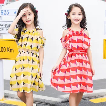 2019 Fata Rochie de Vara din Bumbac pentru Copii Rochii de Imprimare Geometrice Copii Rochii pentru Fete de Moda Haine Fete Sarafan 4-12T