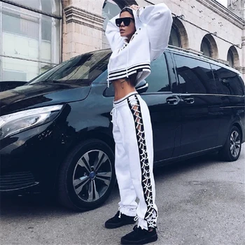 2019 Hiphop Hipster Moda Pantaloni Femei Spring Street Stil Rihanna Pantaloni De Trening Curele Laterale Gol Liber Siret Pantaloni