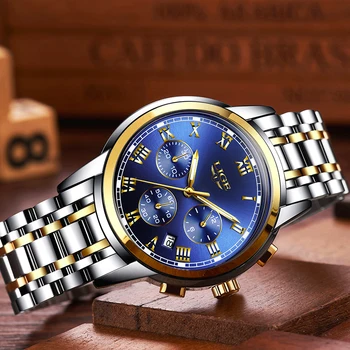 2019 Noi Ceasuri Barbati Brand de Lux LIGE Cronograf Bărbați Ceasuri Sport rezistent la apa Complet din Oțel Cuarț Bărbați Ceas Relogio Masculino