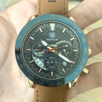 2020 BENYAR Ceasuri Barbati Brand de Lux din Piele rezistent la apa Auto Sport Cuarț Cronograf Ceas Militar Barbati Ceas Reloj Hombre