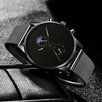 2020 Ceas De Moda Pentru Bărbați De Afaceri De Ceasuri De Lux, Negru Clasic Plasă Din Oțel Inoxidabil Curea Cuarț Încheietura Ceas Relogio Masculino