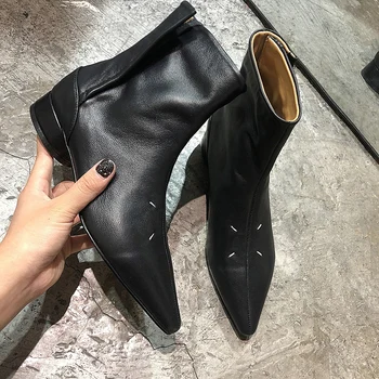 2020 Designer de Brand INS Fierbinte Negru Glezna Cizme Pentru Femei Subliniat Toe Indesata Toc Gros Cizme Toamna Iarna Pantofi de Moda Femei