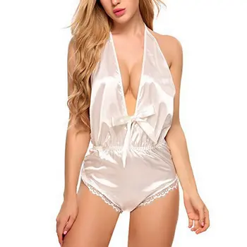 2020 Femei Sexy Lenjerie De Dantelă Fără Mâneci Satin Profundă V-Neck Cămașă De Noapte O Bucată De Cămașă De Noapte Mini Set De Pijamale Rochie De Noapte Uzura