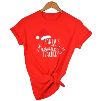 2020 lui Mos craciun Profesorul Favorit Print pentru Femei T-shirt Moș Crăciun Pălărie Trestie de Bomboane Inima Print Grafic T Shirt Harajuku Xmas Tees