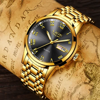 2020 Mens Ceasuri LIGE Top Brand de Lux de Moda Cuarț Ceas de Aur din Oțel Bărbați Ceas de mână rezistent la apă 24 de ore, Data Cadran Ceas+Cutie