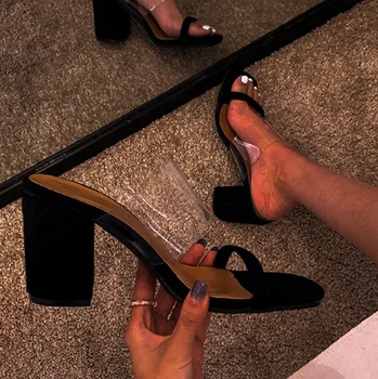 2020 Moda PVC Jeleu Sandalia Feminina Open Toe Tocuri inalte Femei Plexiglas Transparent Papuci Pantofi cu Toc Clar Sandale Marimea 42