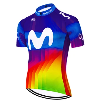 2020 movistar curcubeu maneci scurte jersey ciclism de vară uscat rapid respirabil bicicleta jersey bărbați tenue ciclistă homme