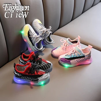 2020 Nou Luminos Adidași ochiurilor de Plasă Respirabil Coșuri Condus Pantofi cu Lumina Unic Fete Stralucitoare Copii Enfant CONDUS Papuci de Fata