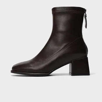 2020 Noua Moda toc Gros Cizme cu Fermoar Square toe Pantofi pentru Femei de Moda Casual Mid-tub de Cizme pentru Femei
