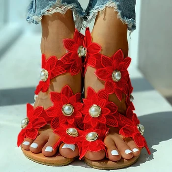 2020 Vara Noi Doamnelor Pantofi Femei Sandale Alb Florale Sandale Plate Pentru Femei Boem Casual Pantofi De Plaja Pentru Femei