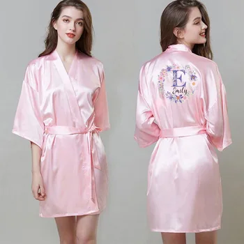 26 De Litere Personalizate Nume De Flori Print Kimono-Halat Halat De Baie Pentru Femei Din Satin De Nunta Halat De Onoare Robe