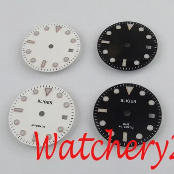 28.5 mm ceas negru bliger cadran luminos număr data fereastră se potrivesc pentru NH35 circulație