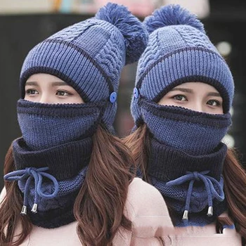 3-piece set de anti-ceață pălărie beanie pentru femei de iarnă catifea groasă salopete masca de praf capac gros cald tricotate pălărie de lână