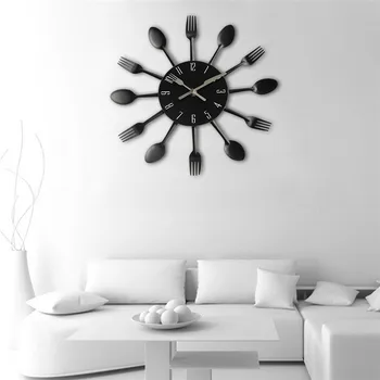 31cm Diametru Ceas de Perete cu Design Modern Argintiu Tacâmuri Ustensilă de Bucătărie 3d Lingura Furculita Ceas de Perete pentru Living Decor Acasă 8D25
