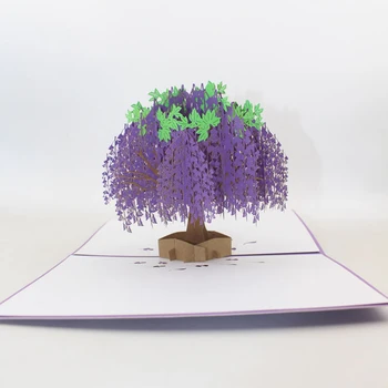 3D Laser Cut Handmade Mov Wisteria Sinensis Hârtie Felicitare Ziua profesorului Ziua Mamei Petrecere de ziua Recunostintei Cadou de Ziua de nastere