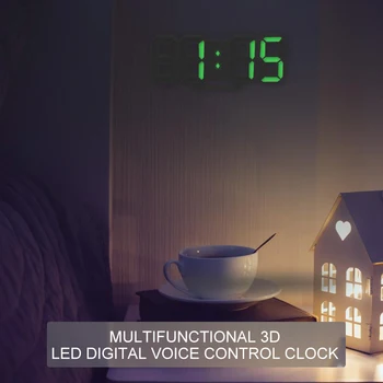 3D LED Digital Ceas de Perete Modern de Control Vocal Digital Masă Veioza de Afișare Agățat Ceas Deșteptător Acasă Living Decorul Camerei
