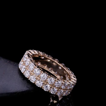 3mm Tăiat Rotund 14k Aur Galben Plin Eternitate Dublu Strat Moissanite Inel cu Diamant Originale Bijuterii Orbitor Pentru Fata Pentru Femei