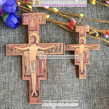 3sets/pachet de perete din lemn crucifix ortodox, San Damiano cruce făcută din placaj