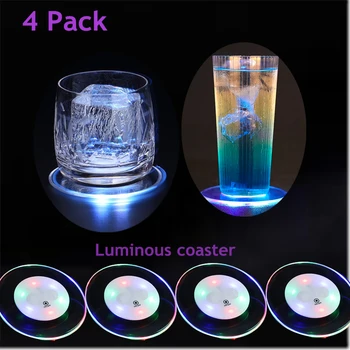 4 bucăți de cristal Acrilice LED coaster bar cocktail coaster de culoare alb-transparent de lumină de bază schimbătoare de culoare rezistent la apa