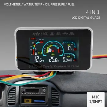 4 în 1 LCD Mașină de ALARMĂ Digital Indicator Voltmetru, Presiune Ulei Combustibil Temperatura Apei de 12-24V 83XA