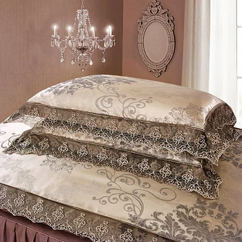 4buc Satin Jacquard de lux dantelă lenjerie de pat seturi de regina king size carpetă acopere set de pat set de fusta fata de perna lenjerii