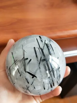 55mmNatural Negru Rutilated Cuarț sferă de cristal turmalina neagra cristal reiki de vindecare mingea