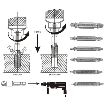 6cps/set HSS anti-rugina extractoare de șuruburi Deteriorate Șurub de Demontare Usor de Gaurit Biți Șuruburile Ușor pentru a elimina rugina rupt șuruburi