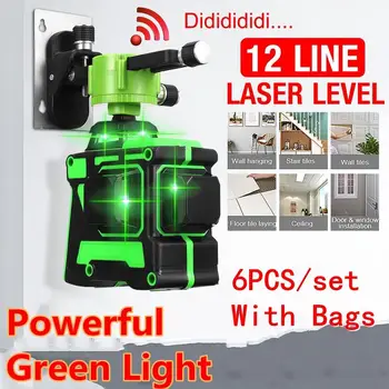 6Pcs 3D 12Lines Nivel cu Laser Verde de Lumină lungime de Unda 532nm Automat de Auto-Nivelare 360 Rotativ Vertical Linie Orizontală Nivel cu Laser