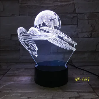 7 Colorat starea de Spirit Schimbătoare LED Lampa Led 3D Nava Spațială Pământ Birou Iluminat Dormitor Noptieră Decor Lumina de Noapte Cadouri AW-687