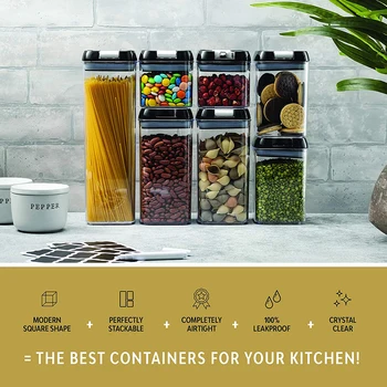 7Pcs/Set Transparent Pătrat Etanș Containere de Depozitare a Alimentelor mai mare parte de Bucătărie Cămară Organizarea Borcane Sigilate cu Capac Frigider