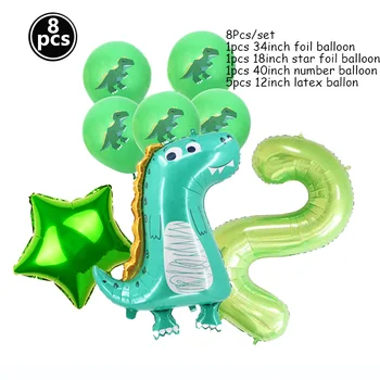 8pcs Mare Dinozaur Baloane Folie 40inch Număr Verde Baloane Petrecere Dinozaur Dino Tema Ziua Jungle Party Decor Globos