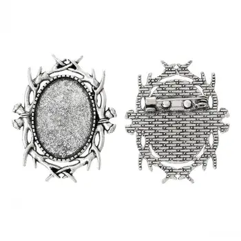 8SEASONS Cameo Setare Cadru Broșe Oval Antichități Argint Culoare Cabochon Setări(Fit 25mmx18mm)Filiala 3.9 cmx 3.2 cm,10buc