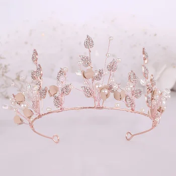 A Crescut De Aur Regina Diademe Și Coroane Perle De Cristal Diademă Cu Cercei Pentru Femei Bijuterii De Păr Prințesă Accesorii De Mireasa Nunta