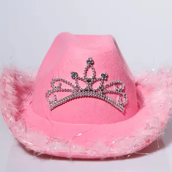 Adult Roz Pălărie de Cowboy cu Tiara Coroana Și Gât Trage Șir de Țări Occidentale Roz Pălărie Cowgirl Pentru Dress-Up Părțile Și Costum