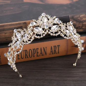 AiliBride Moda stil Baroc de Lux Crystal AB Coroana de Mireasă Diademe de Aur de Lumină Tiara diadema pentru Femei, Mireasa, Nunta Accesorii de Par